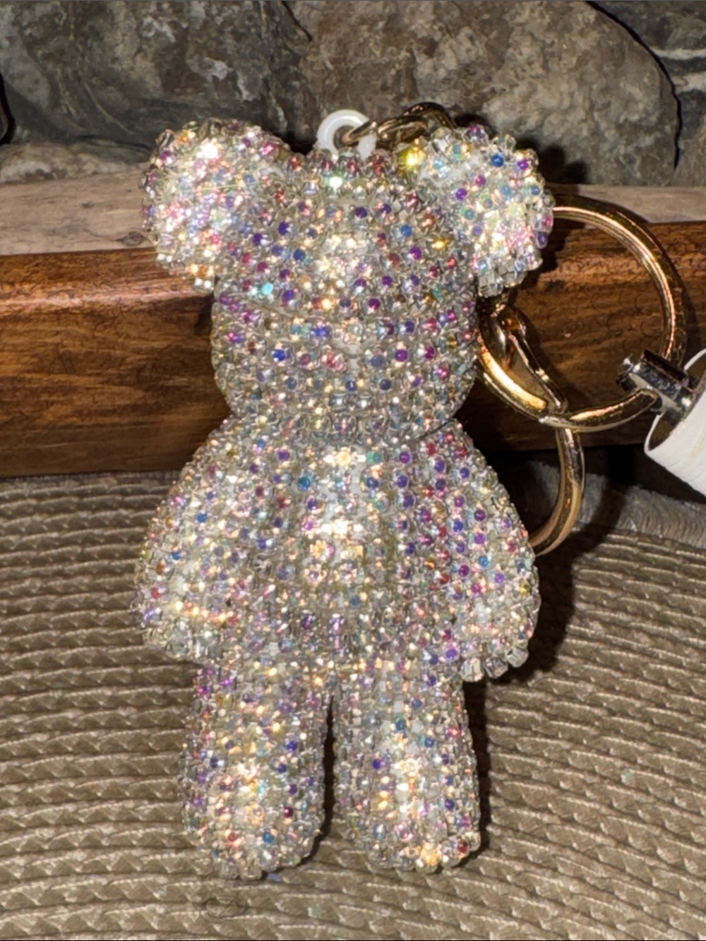 Sparkling Crystal Teddy Bear Keychain - Ivory - Picture 3 of 4